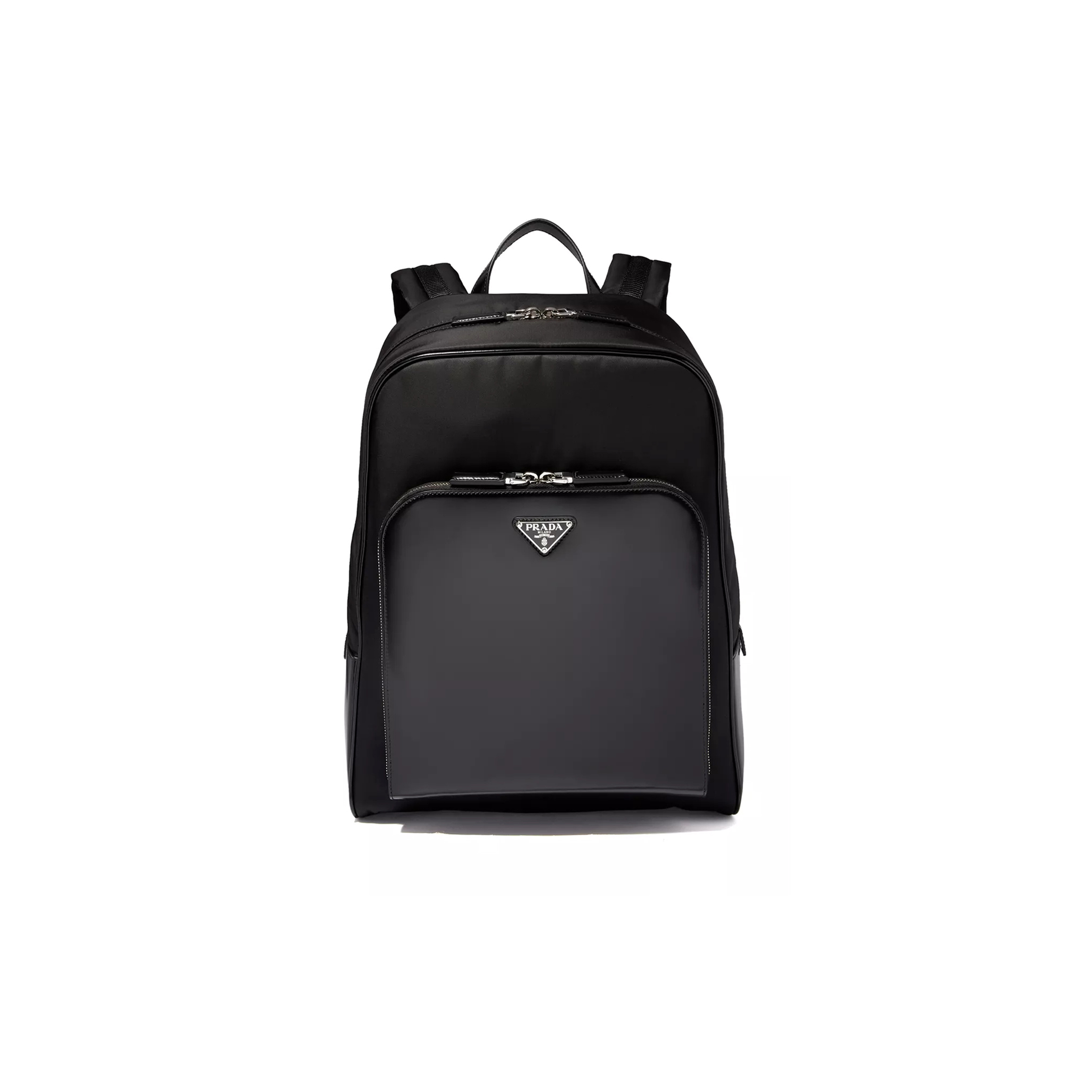 Pra*a triangle logo backpack in re-nylon & leather 1bz005 (43*30*13cm)